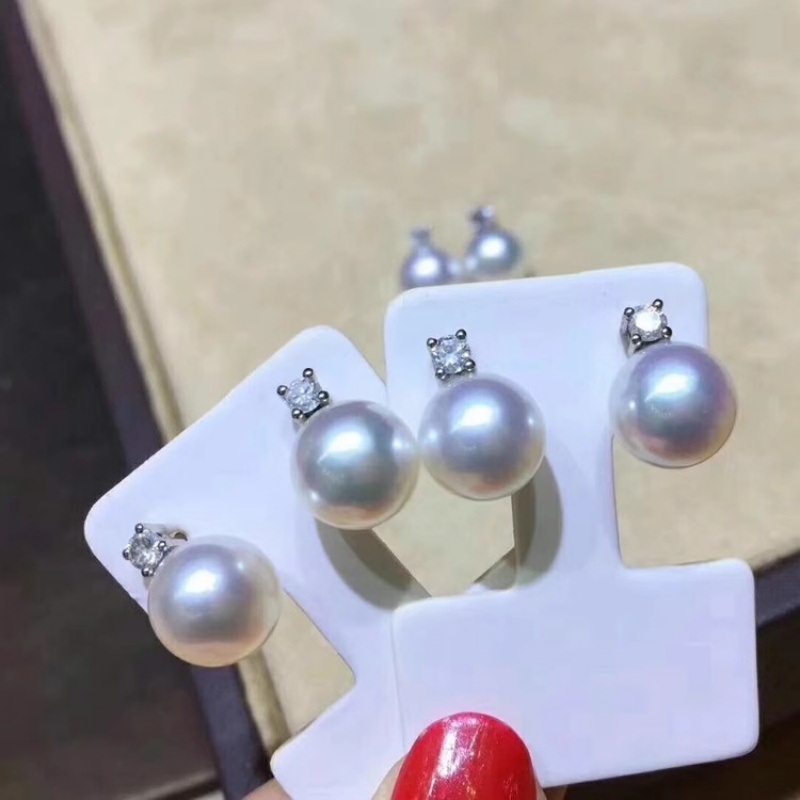 Akoya Pearl Stud Earrings Sterling Silver - Gorgeous AAAA+ 8-9 mm Japanese Akoya