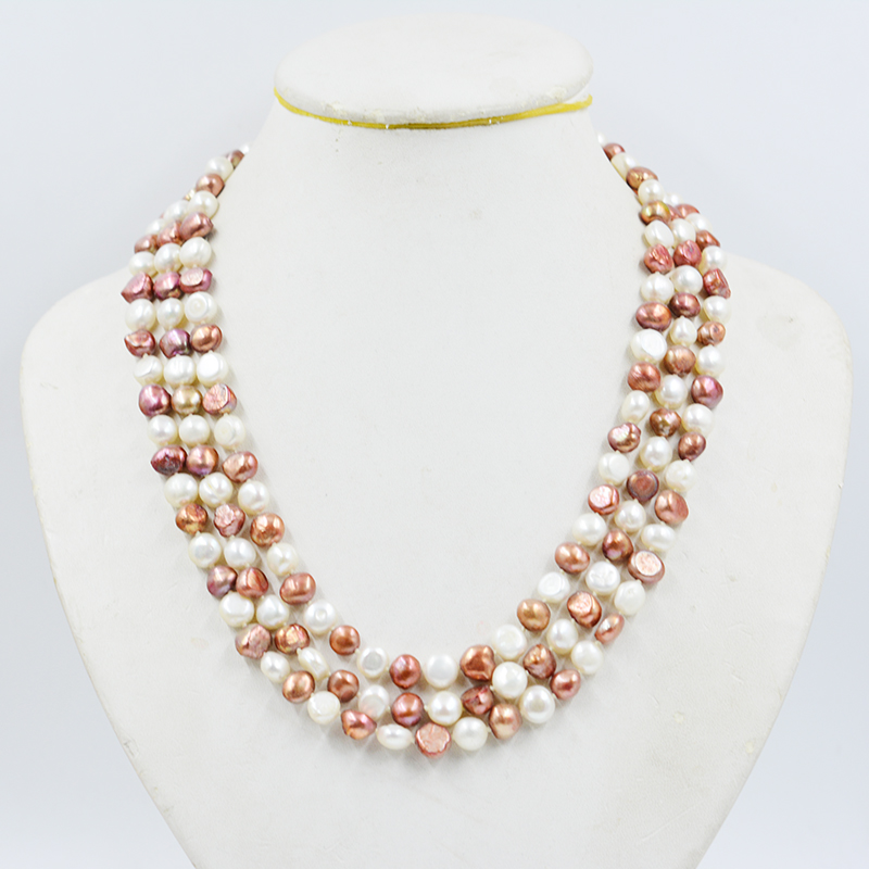 Freshwater Cultured Pearl Necklace 8-9Mm - 3row 8-9MM natural cultured freshwater baroque