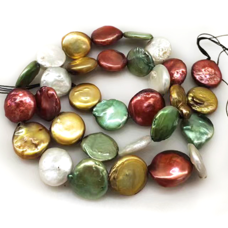 Natural Freshwater Pearl Strand Loose Beads - 16 Inches 13-14mm Multicolor Natural Coin