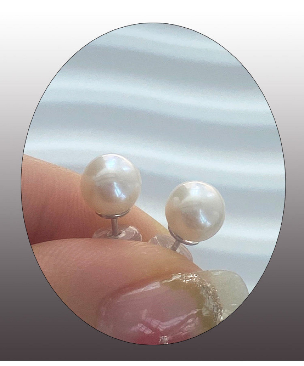 Akoya Pearl Stud Earrings Sterling Silver - New/New Earrings AAAA6-7mm Natural Japanese Pearl