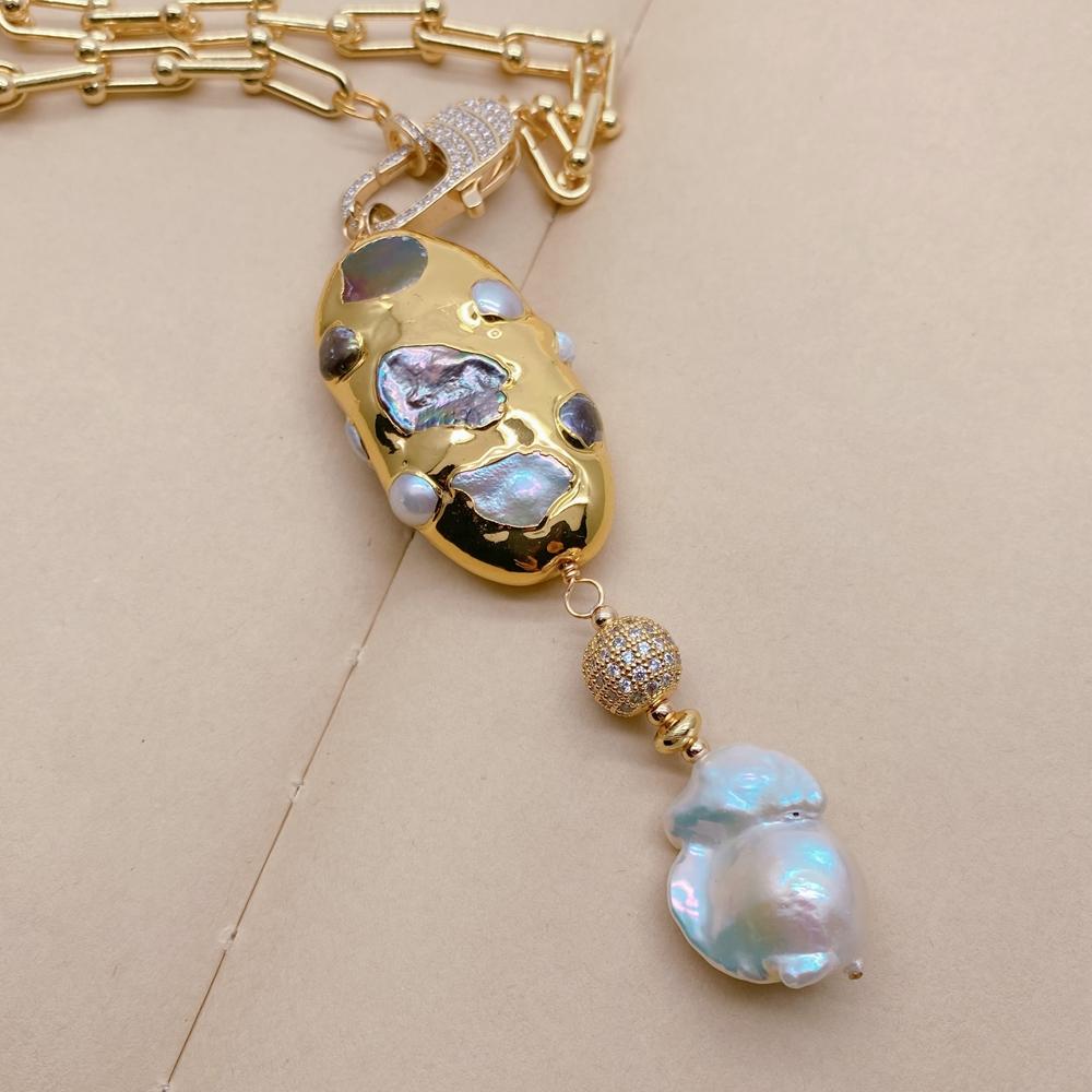 Baroque Pearl Pendant Necklace Gold - Yygem Gold Plated Chain Necklace White