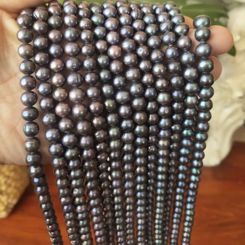 Natural Freshwater Pearl Strand Loose Beads - Wholesale 16 inches 7-8mm Black Dark