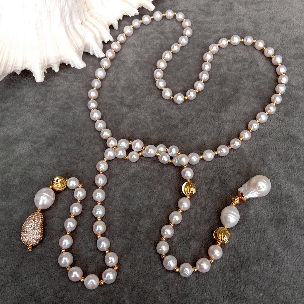 Freshwater Cultured Pearl Necklace 8-9Mm - YYGEM 8-9mm Near Round Freshwater Cultured
