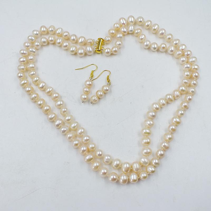 Freshwater Cultured Pearl Necklace 8-9Mm - 2-row 8-9MM natural pink cultured freshwater