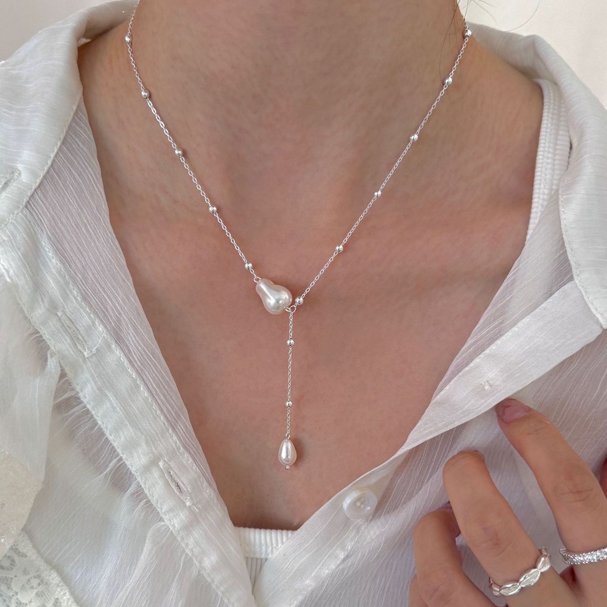 Silver Bead Clasps For Pearl Necklace - Elegant Silver Color Beaded Pearl Tassel