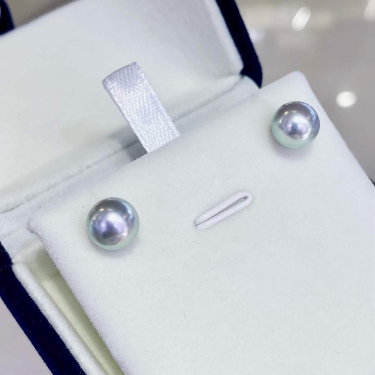Akoya Pearl Stud Earrings Sterling Silver - 8-9mm Silver Grey Akoya Seawater Pearl