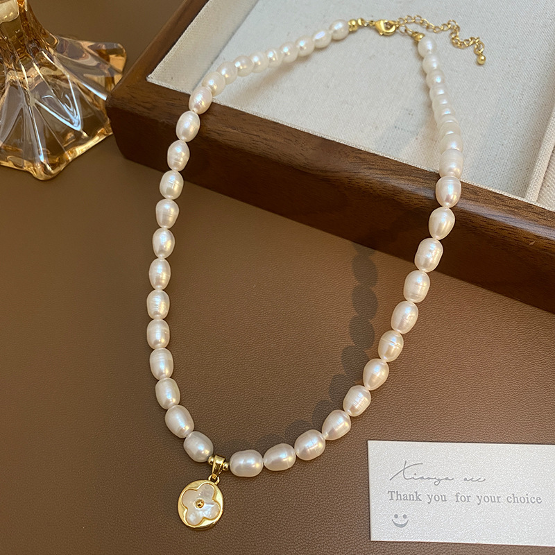 Baroque Pearl Pendant Necklace Gold - New Arrival Trendy Lucky Flower Natural