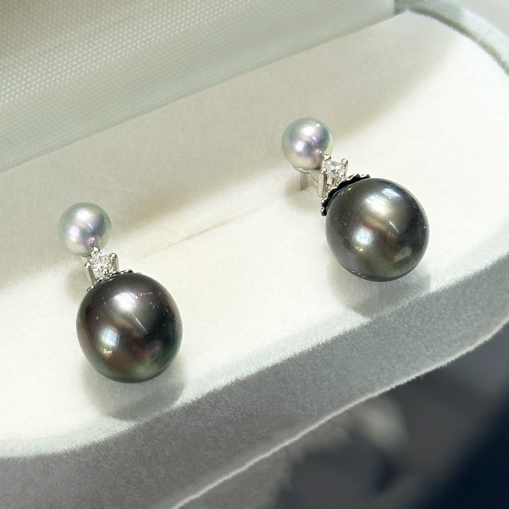 Akoya Pearl Stud Earrings Sterling Silver - 925 Silver Double Seawater Pearl Stud