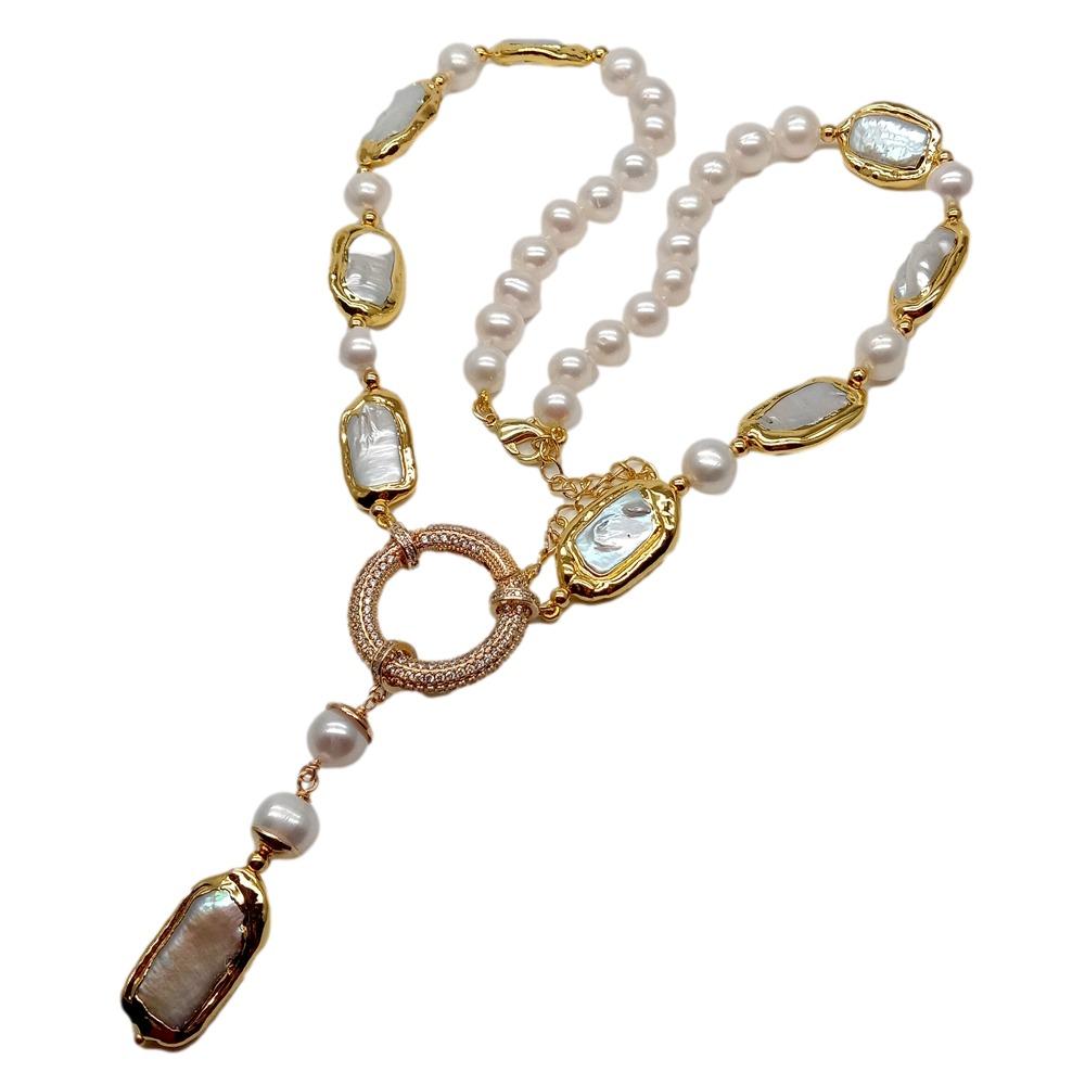 Freshwater Cultured Pearl Necklace 8-9Mm - YYGEM Natural 8-9mm Round Rectangle Cultured