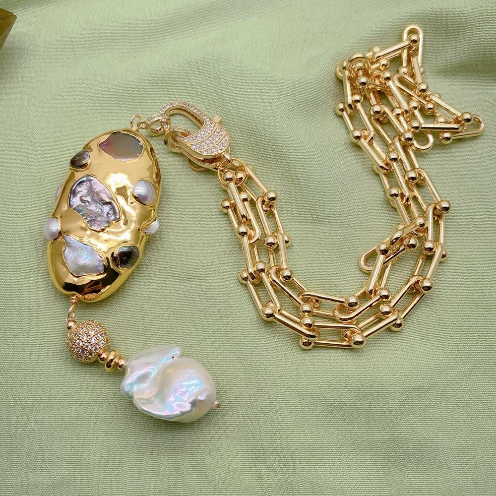 Baroque Pearl Pendant Necklace Gold - Kkgem 17x23mm White Baroque Pearl Freshwater