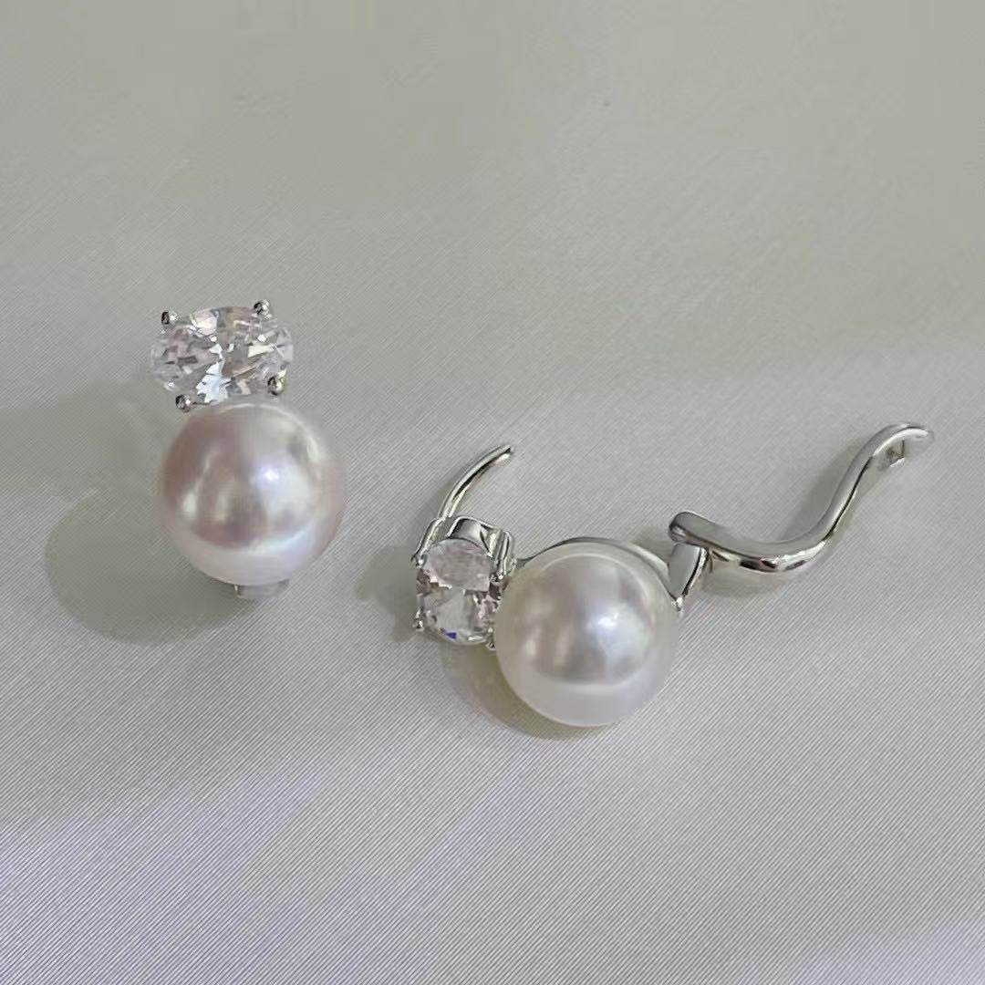 Fashionable New Oval Zircon AA - огляд і ціна Akoya Pearl Stud Earrings Sterling Silver