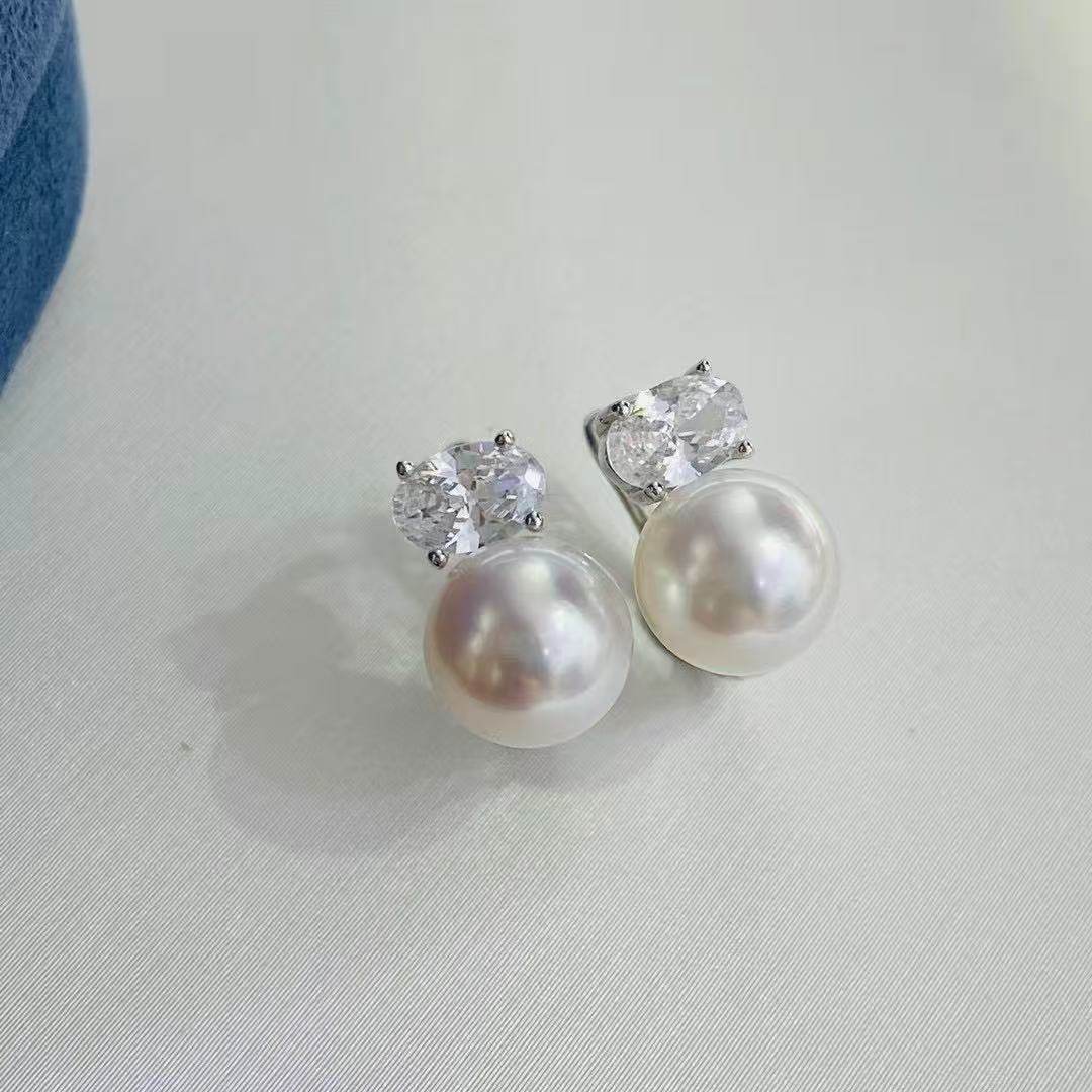 Fashionable New Oval Zircon AA - огляд і ціна Akoya Pearl Stud Earrings Sterling Silver