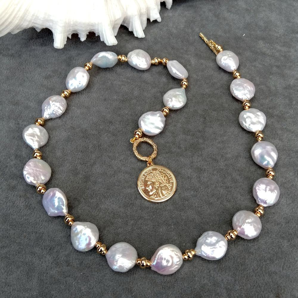 YYGEM 14x17mm Natural Freshwat - огляд і ціна Baroque Pearl Pendant Necklace Gold