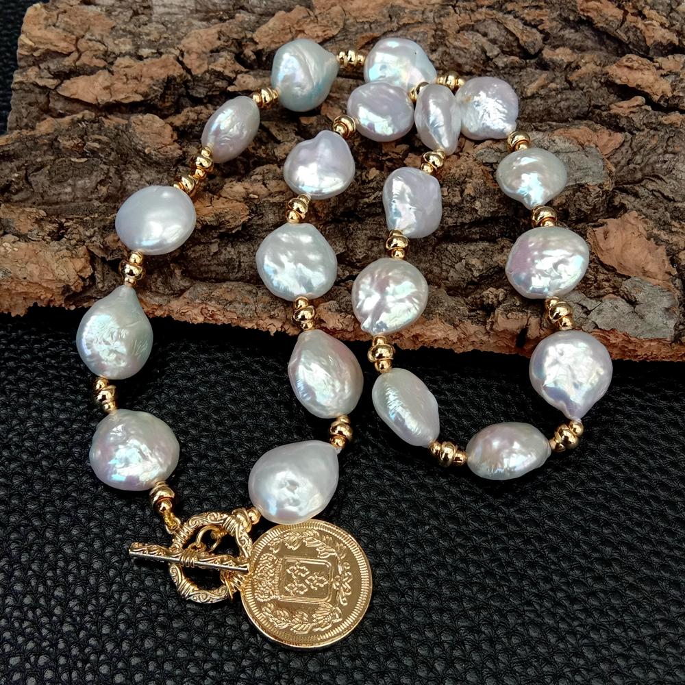 YYGEM 14x17mm Natural Freshwat - огляд і ціна Baroque Pearl Pendant Necklace Gold