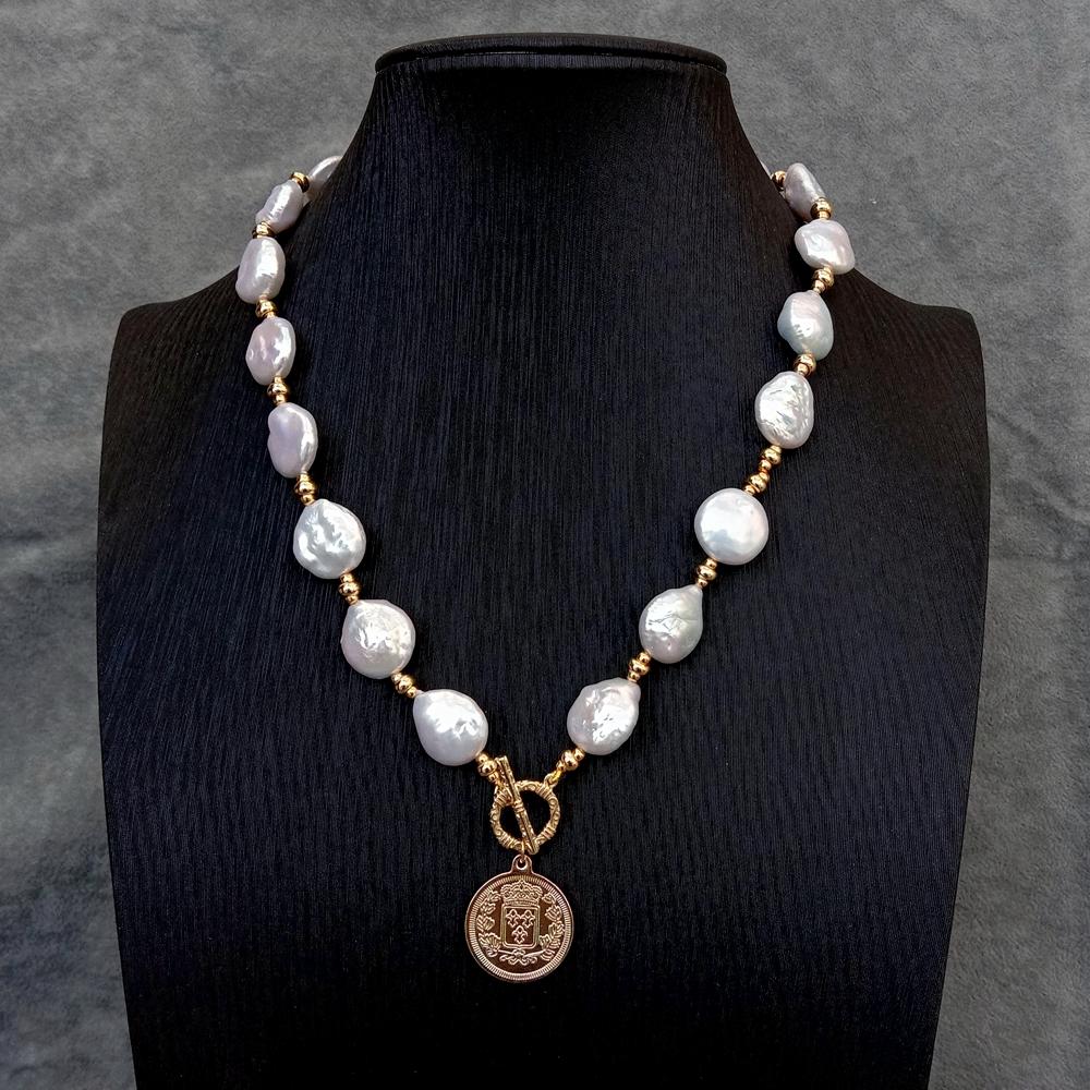 YYGEM 14x17mm Natural Freshwat - огляд і ціна Baroque Pearl Pendant Necklace Gold