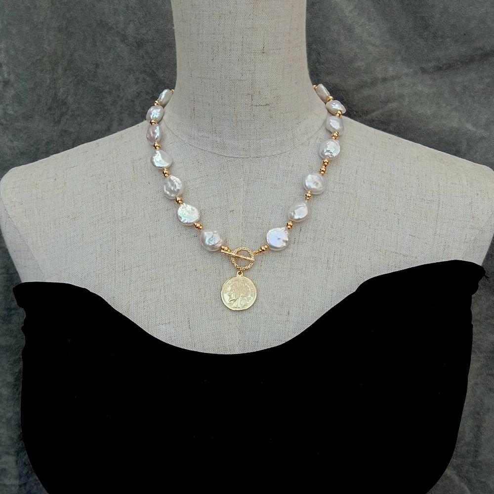 YYGEM 14x17mm Natural Freshwat - огляд і ціна Baroque Pearl Pendant Necklace Gold