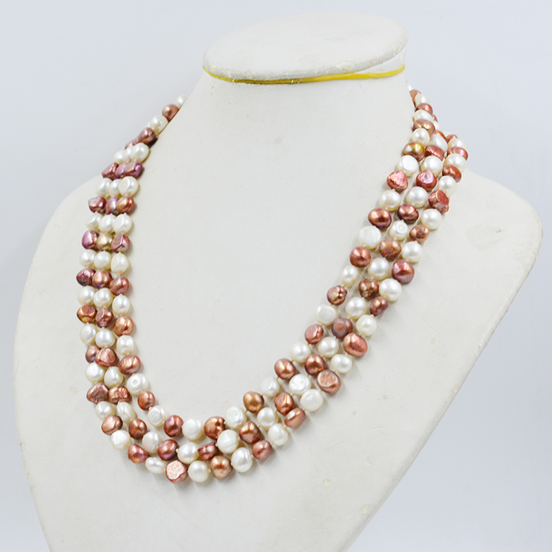 3row 8-9MM natural cultured fr - огляд і ціна Freshwater Cultured Pearl Necklace 8-9Mm