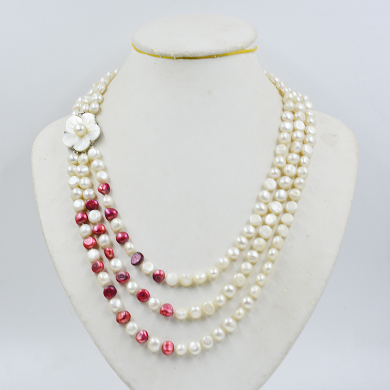 3row 8-9MM natural cultured fr - огляд і ціна Freshwater Cultured Pearl Necklace 8-9Mm