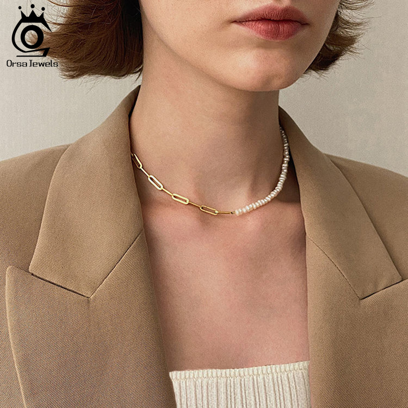 ORSA JEWELS Half Pearl Chain C - огляд і ціна Baroque Pearl Pendant Necklace Gold