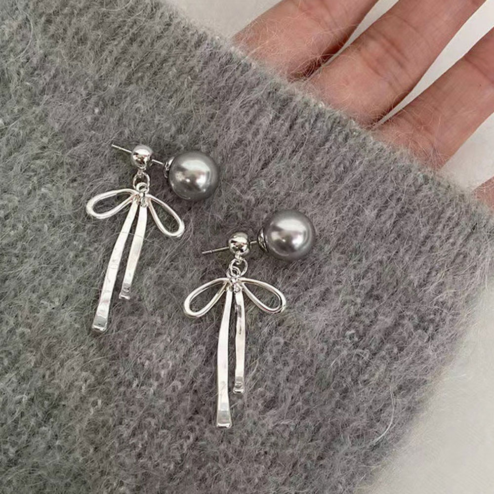 Gray Imitation Pearl Bowknot P - огляд і ціна Silver Bead Clasps For Pearl Necklace