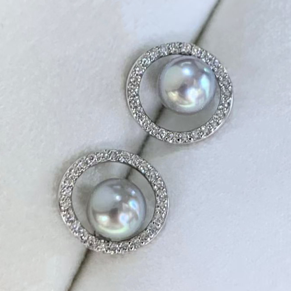 5-6mm Silver Blue Natural Japa - огляд і ціна Akoya Pearl Stud Earrings Sterling Silver