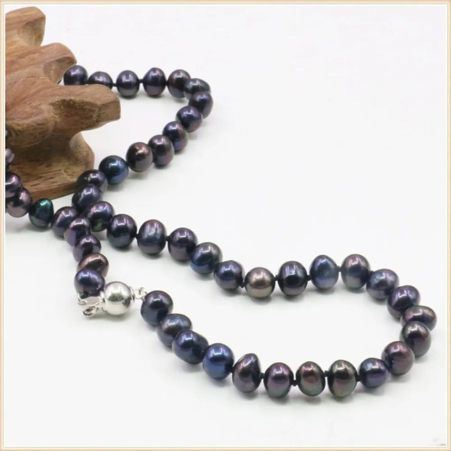 7-8mm Black Natural Fresh Wate - огляд і ціна Silver Bead Clasps For Pearl Necklace