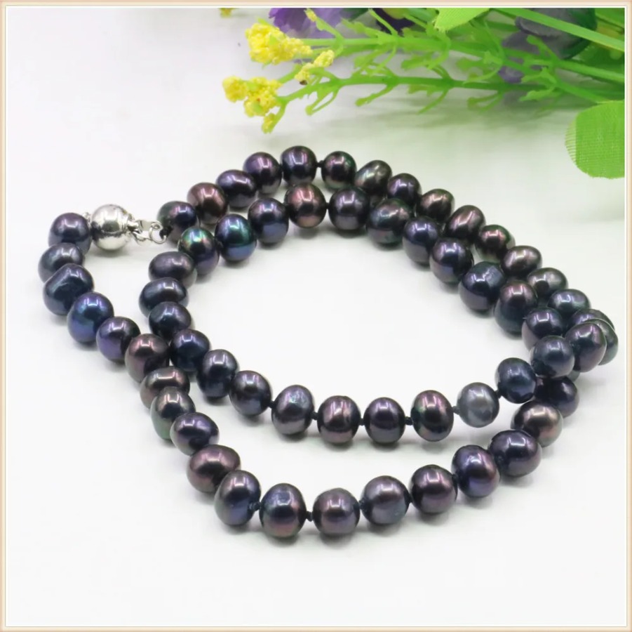 7-8mm Black Natural Fresh Wate - огляд і ціна Silver Bead Clasps For Pearl Necklace