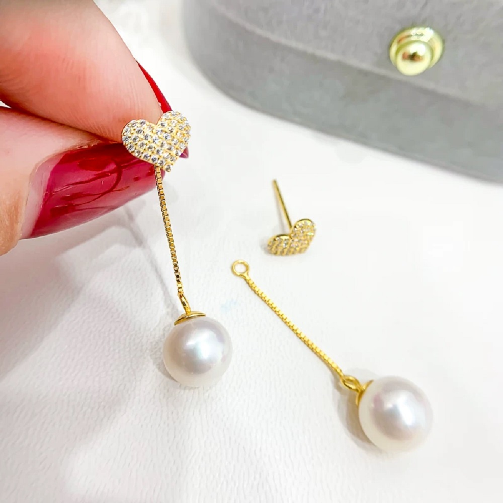 Split two-piece AAAA8-9mm fash - огляд і ціна Akoya Pearl Stud Earrings Sterling Silver