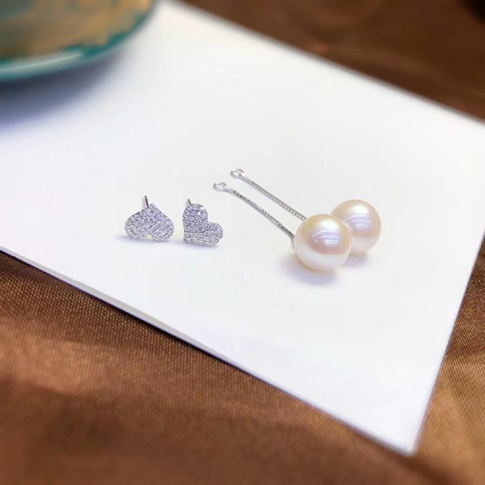 Split two-piece AAAA8-9mm fash - огляд і ціна Akoya Pearl Stud Earrings Sterling Silver