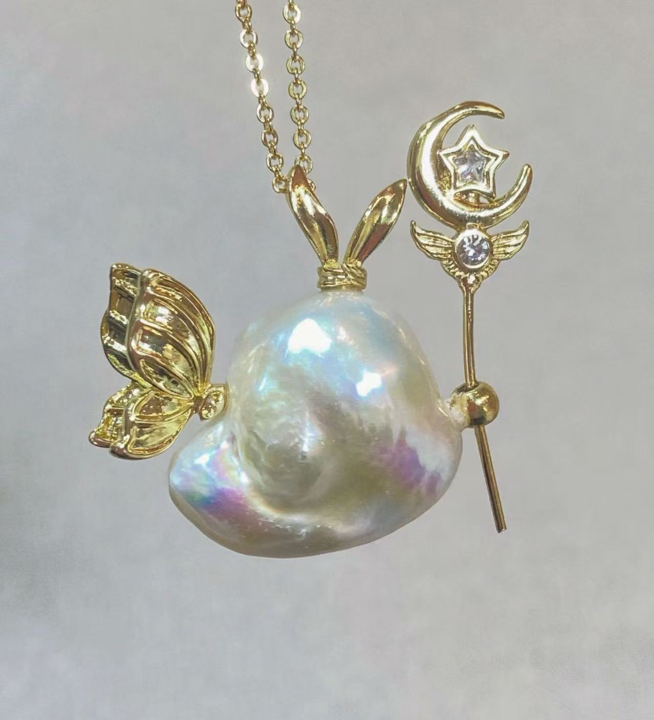 14K Gold Plated Natural Baroqu - огляд і ціна Baroque Pearl Pendant Necklace Gold