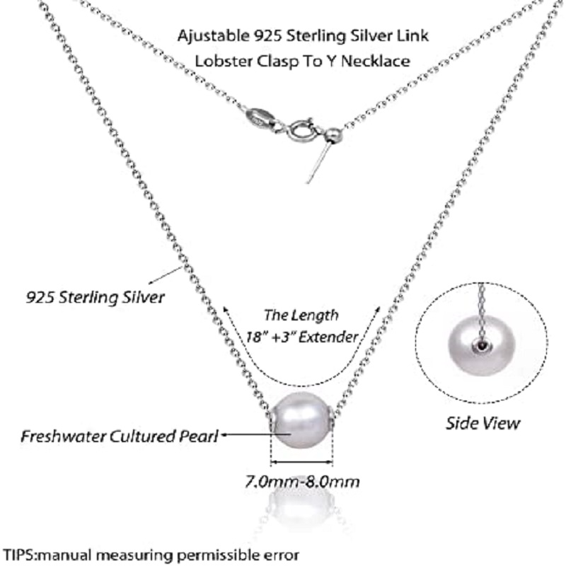 New 925 Sterling Silver Single - огляд і ціна Freshwater Cultured Pearl Necklace 8-9Mm