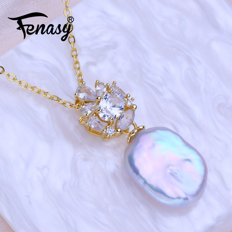 FENASY Natural Freshwater Big  - огляд і ціна Baroque Pearl Pendant Necklace Gold