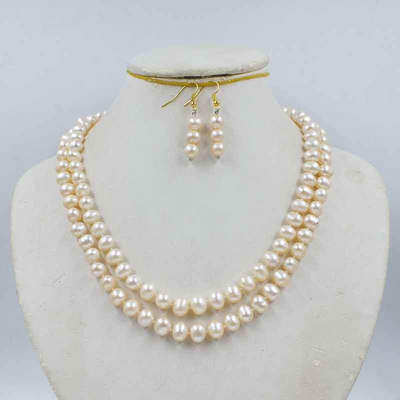 2-row 8-9MM natural pink cultu - огляд і ціна Freshwater Cultured Pearl Necklace 8-9Mm