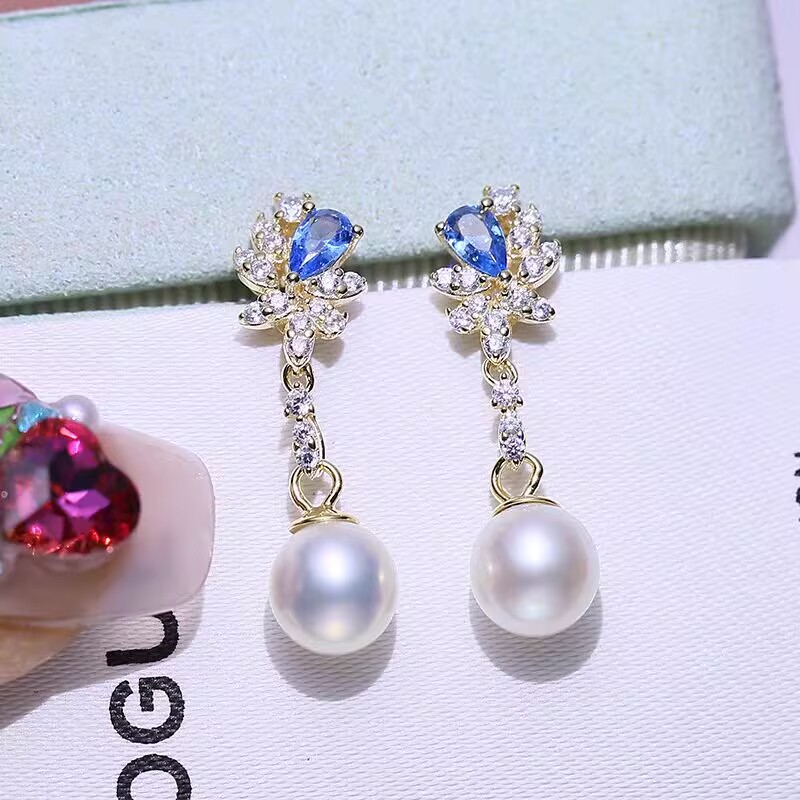 Long Pearl Earrings AAAA 9-10m - огляд і ціна Akoya Pearl Stud Earrings Sterling Silver