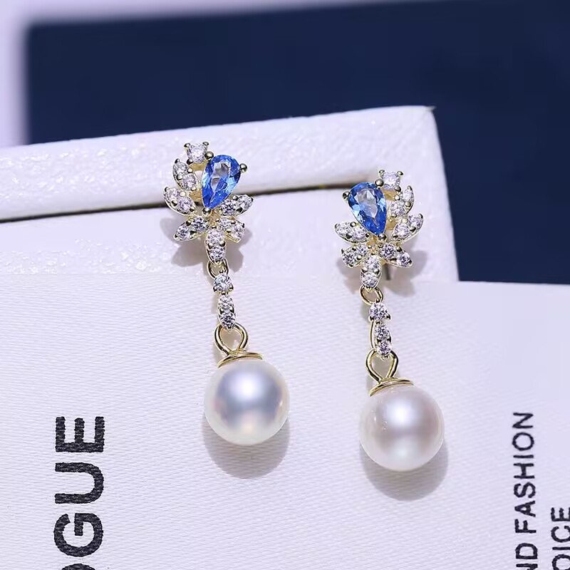 Long Pearl Earrings AAAA 9-10m - огляд і ціна Akoya Pearl Stud Earrings Sterling Silver