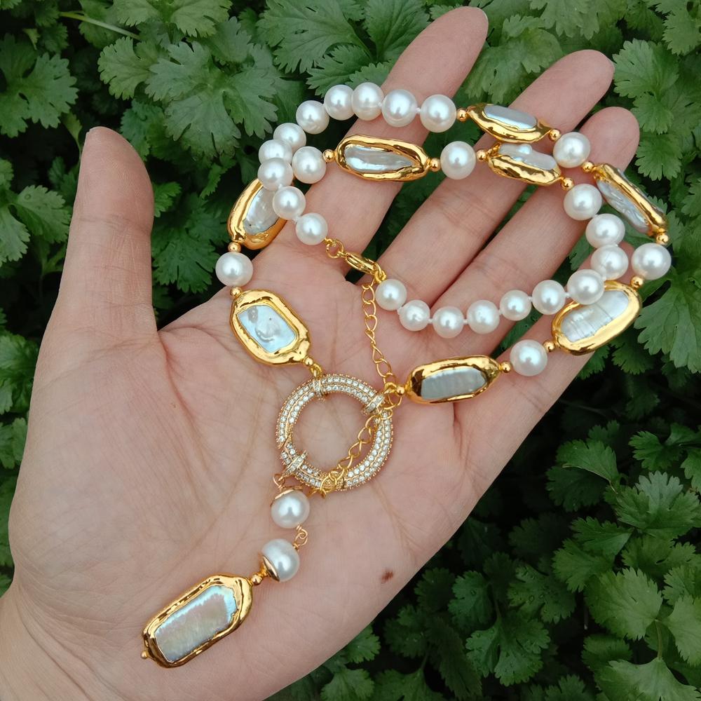 YYGEM Natural 8-9mm Round Rect - огляд і ціна Freshwater Cultured Pearl Necklace 8-9Mm