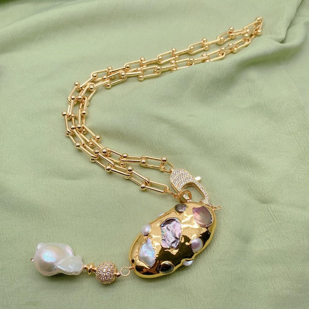 Kkgem 17x23mm White Baroque Pe - огляд і ціна Baroque Pearl Pendant Necklace Gold