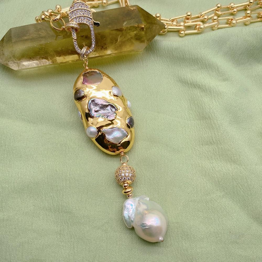 Kkgem 17x23mm White Baroque Pe - огляд і ціна Baroque Pearl Pendant Necklace Gold